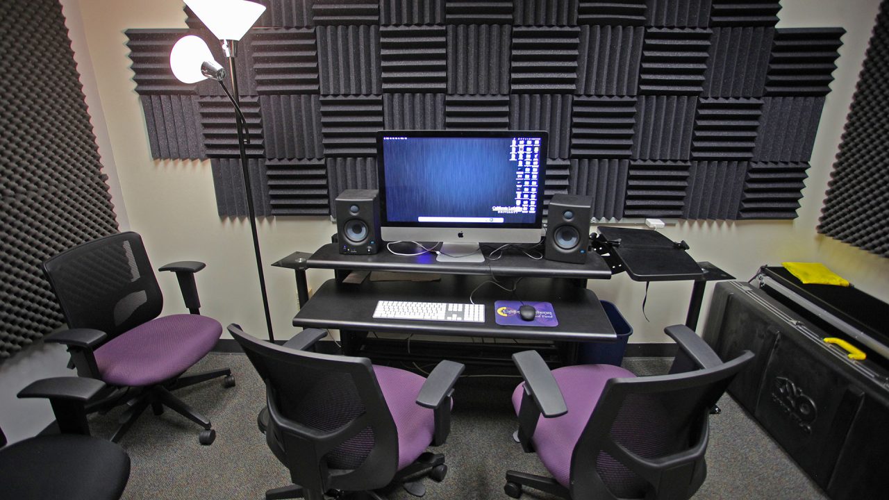 A recording booth is available next to the TV studio editing bays for vocal and sound effect recording.